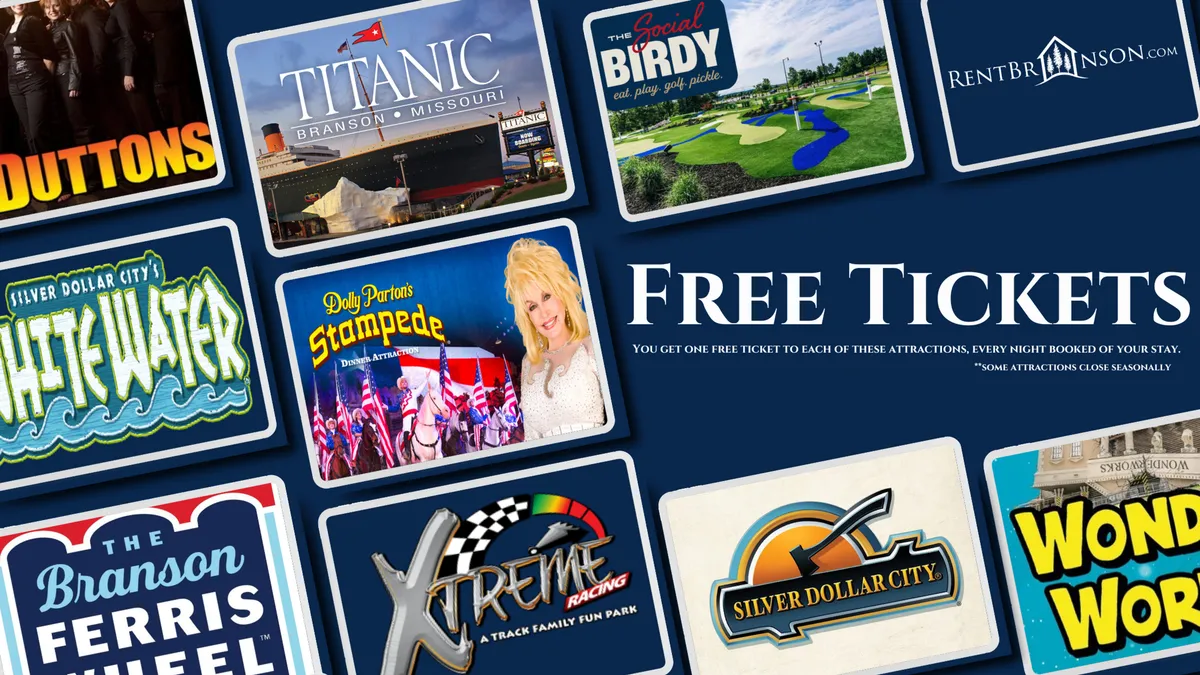 A bright, dynamic interior scene featuring promotional visuals for local attractions: attraction logos, sample activity imagery, and bold text about free tickets. The composition is energetic and communicates excitement about the local entertainment options.